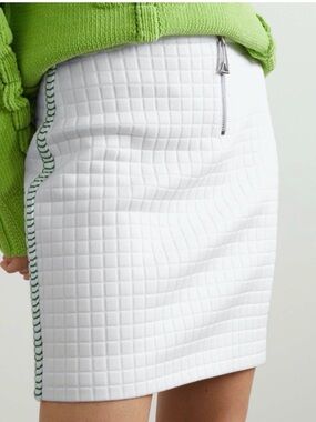 White Quilted Bottega Veneta Skirt with Green Whipstitch - NWT